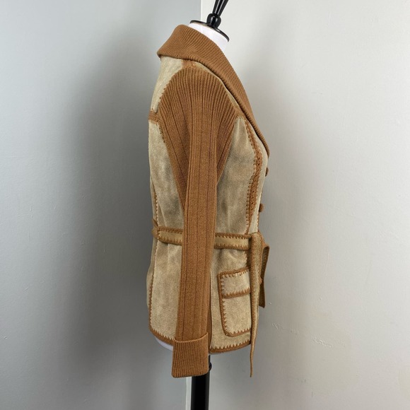 Vintage 70’s Suede Leather and Knit Patchwork Jacket Small - Picture 3 of 10